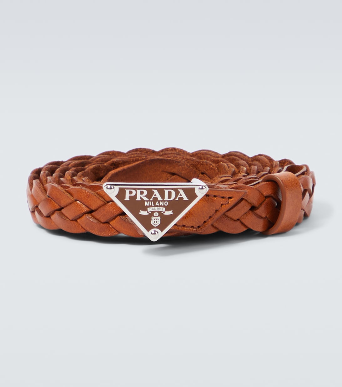 

Кожаный ремень с вышитым логотипом Prada, Cognac