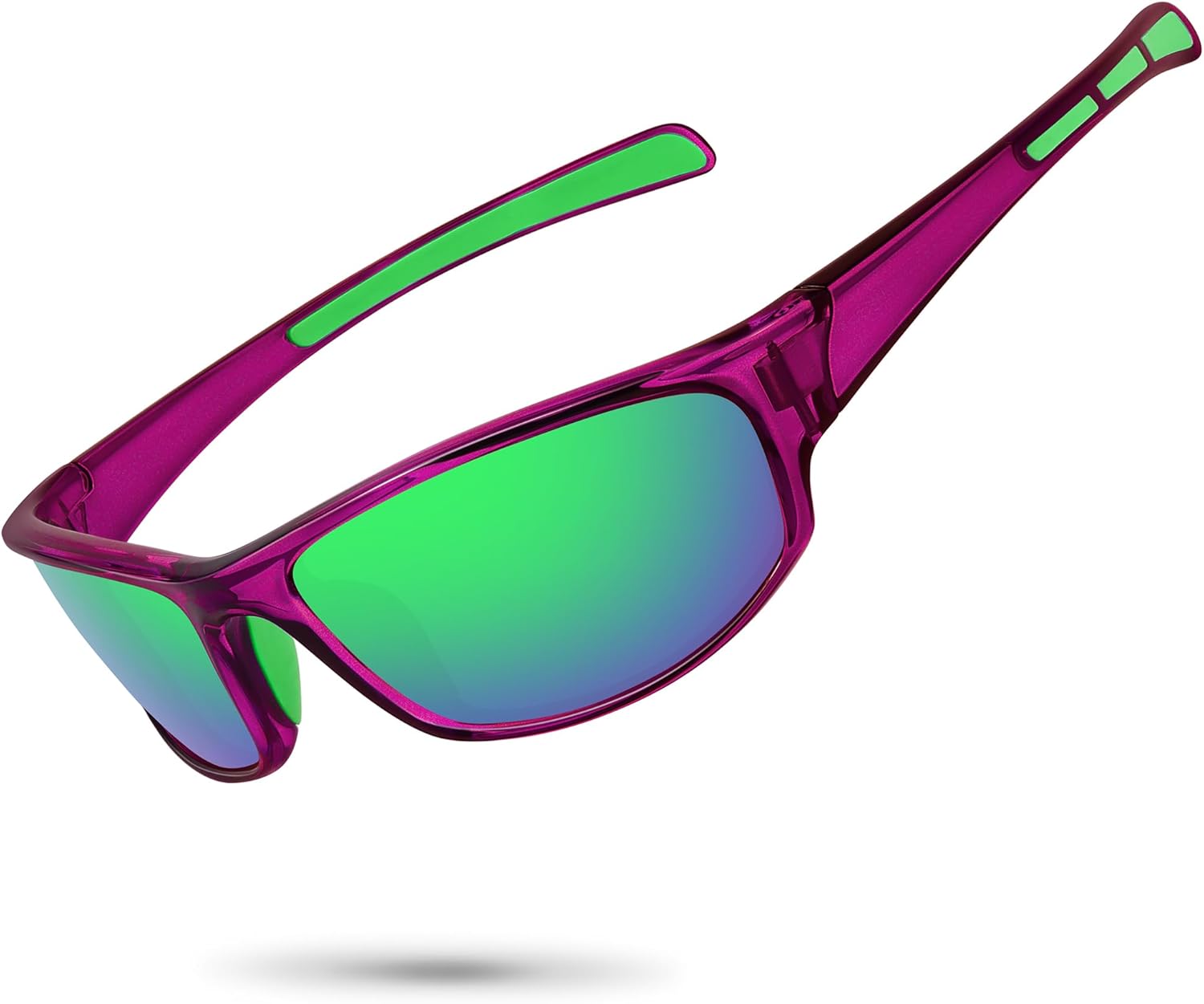 

Спортивные поляризованные солнцезащитные очки для мужчин и женщин, обтекаемой формы, для рыбалки, велоспорта, вождения, бега, с защитой от УФ-излучения Ofwin, Clear Purple Frame/Green Mirror Lens