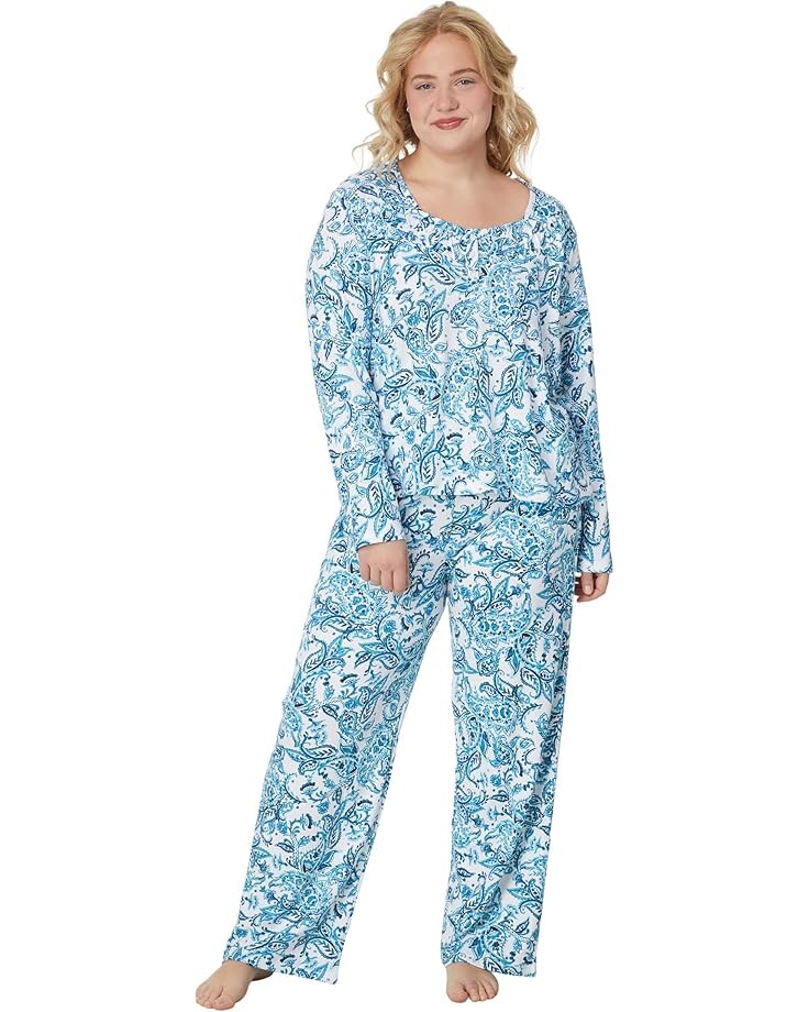 

Пижама Karen Neuburger Plus Size Long Sleeve Henley Pajama Set, цвет Watercolor Paisley