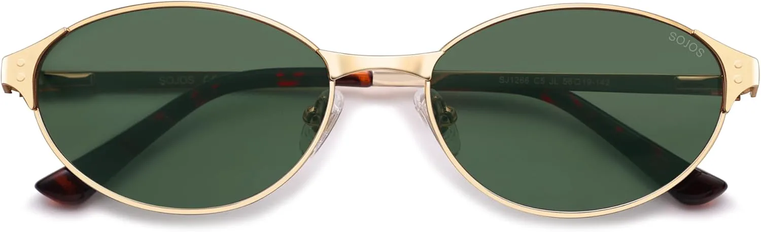 

Солнцезащитные очки SOJOS Retro Oval Polarized для женщин и мужчин, модные и стильные, в стиле «кошачий глаз» 90-х и 2000-х годов, модель SJ1266, Gold/Green