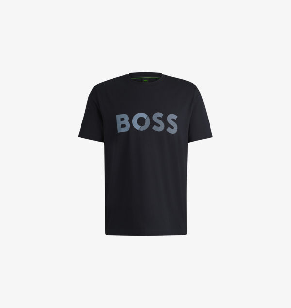 

Футболка прямого кроя из хлопкового джерси с фирменным принтом Boss, синий