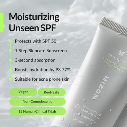 Inout Watery Sheer Sunscreen SPF 50 PA++++ 50 мл Корейский уход за кожей Mizon — фото 2