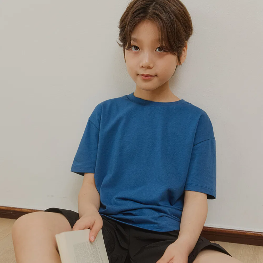 Детская футболка Soft Modal Half синего цвета от Wednesdayoasis Kids — фото 3