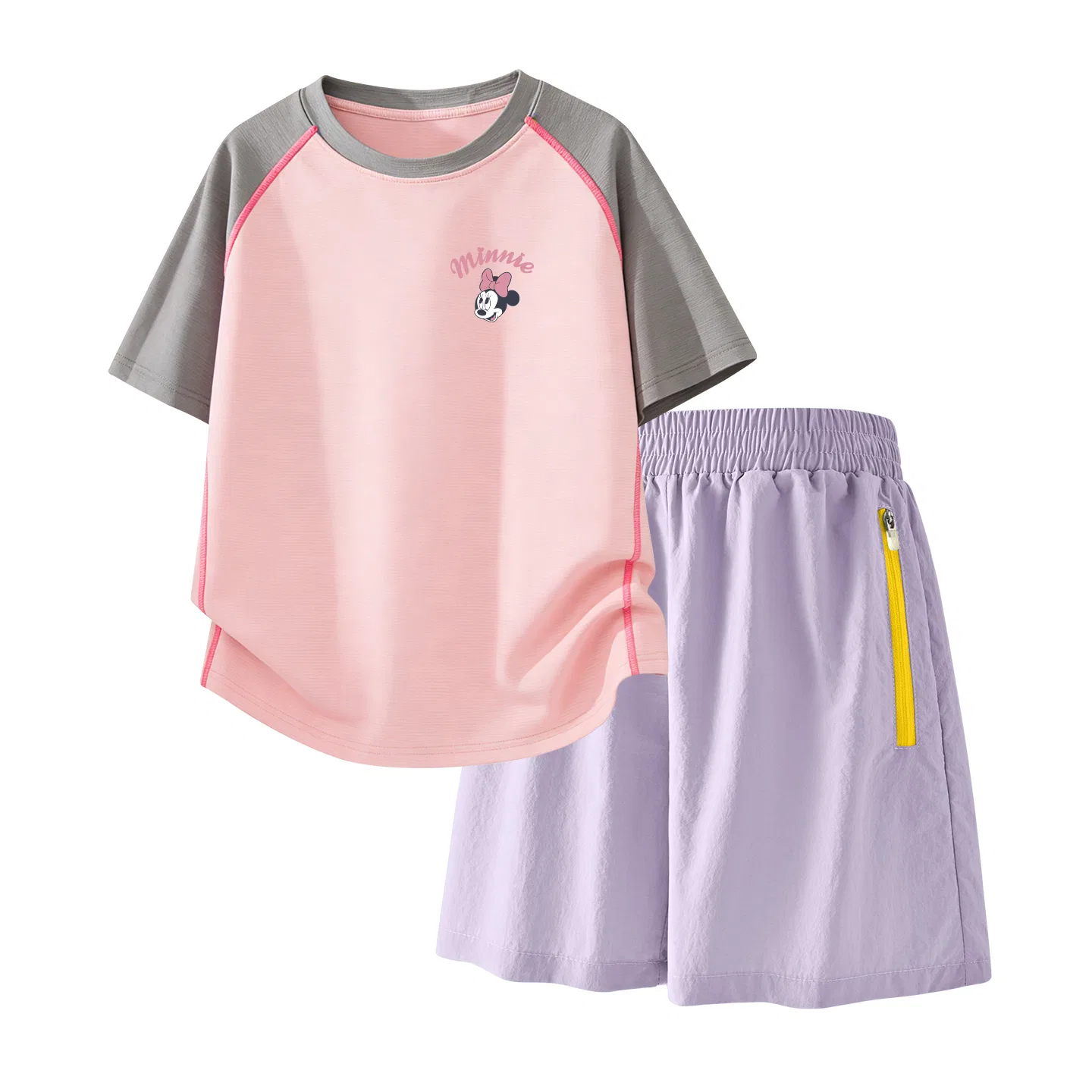 Детский спортивный костюм Casual Sportswear 2 Piece Set Disney, Silicone Di Lift Eye K Gray Pink+Solid Color Taro Paste Purple