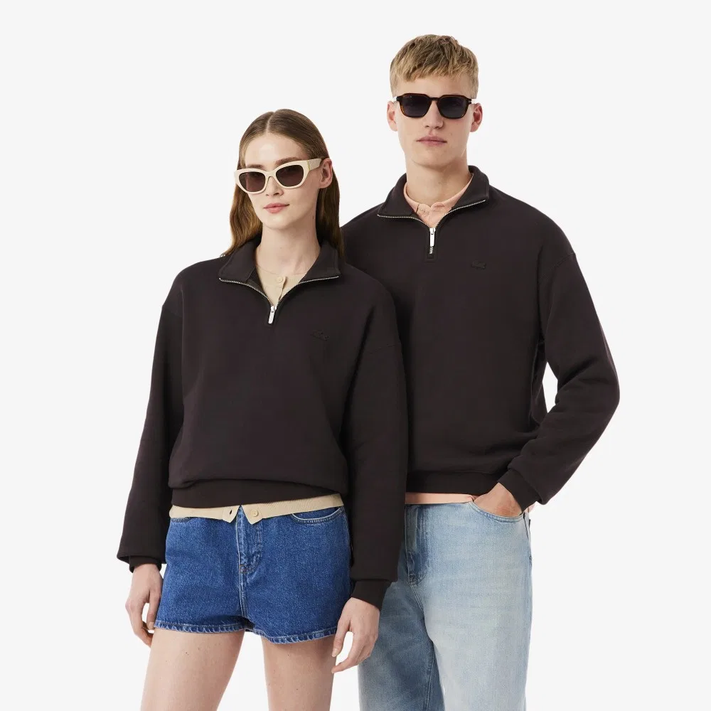 Пуловер мужской Lacoste свободный на молнии, 100% хлопок, коричневый