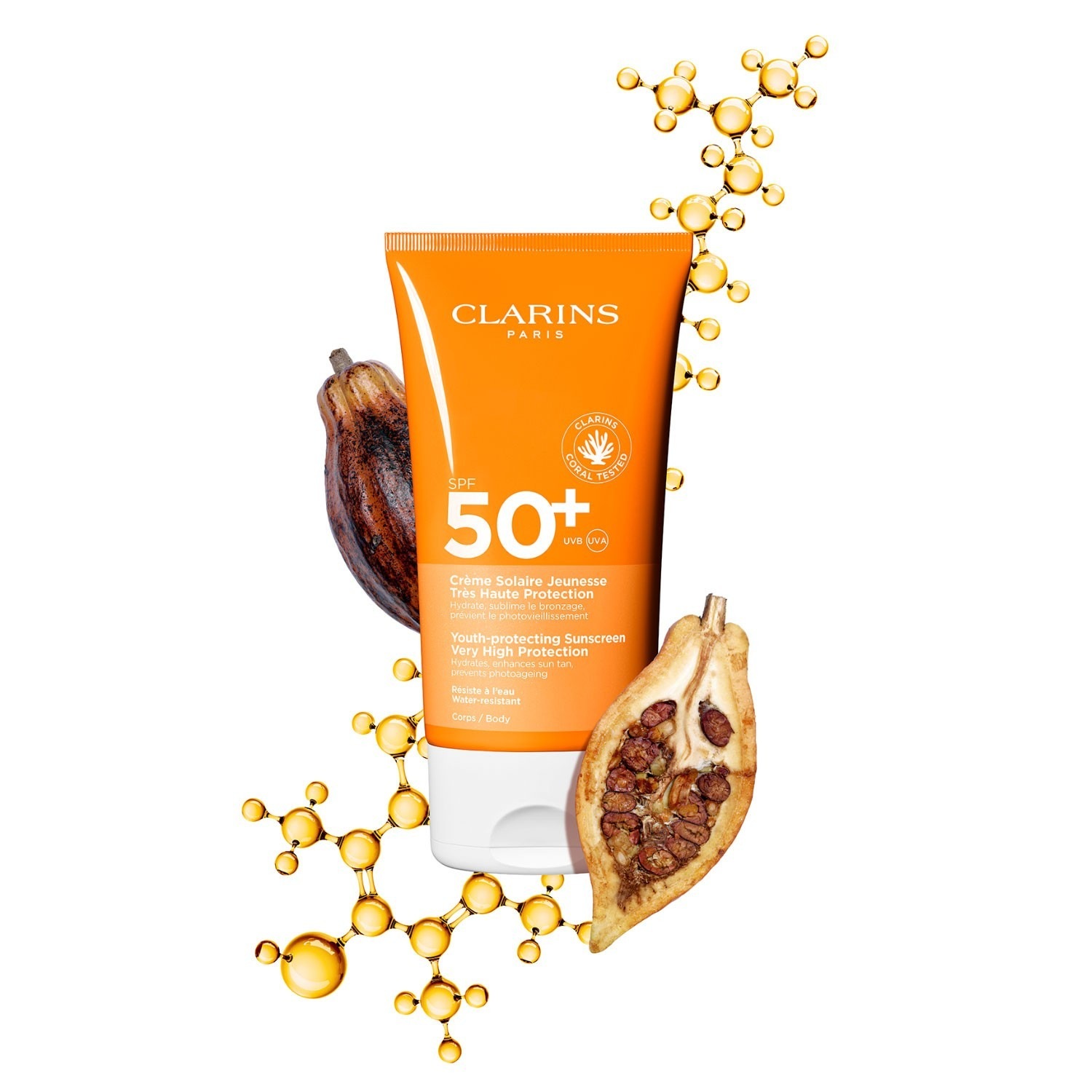 Солнцезащитный крем sun care crème solaire corps spf 50+ Clarins, объем 150 мл — фото 2
