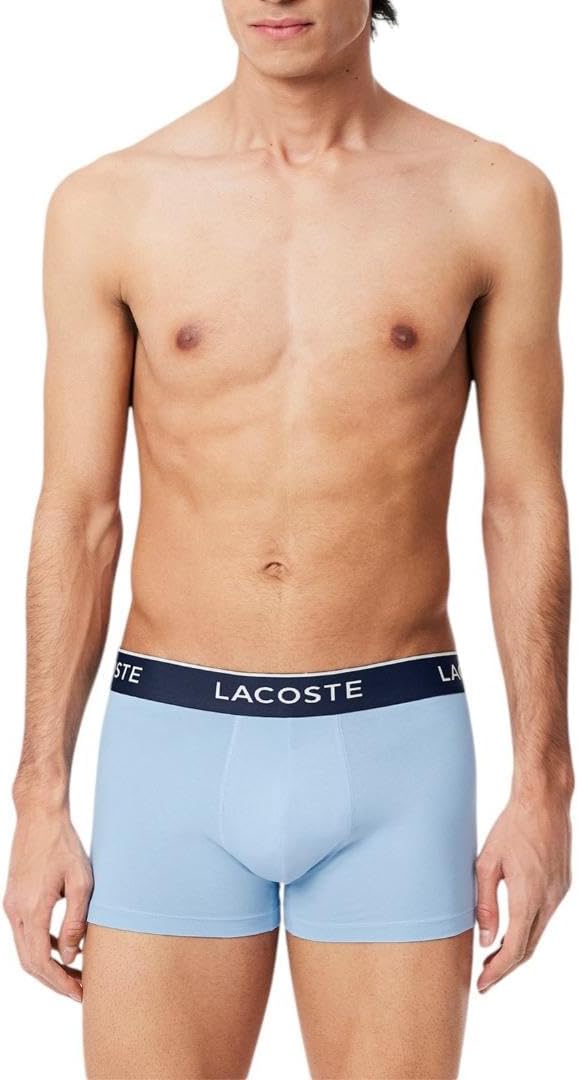 Мужские хлопковые трусы-боксеры Lacoste с трехцветным поясом, 3 пары, Royal Blue/Light Blue/Grey — фото 2