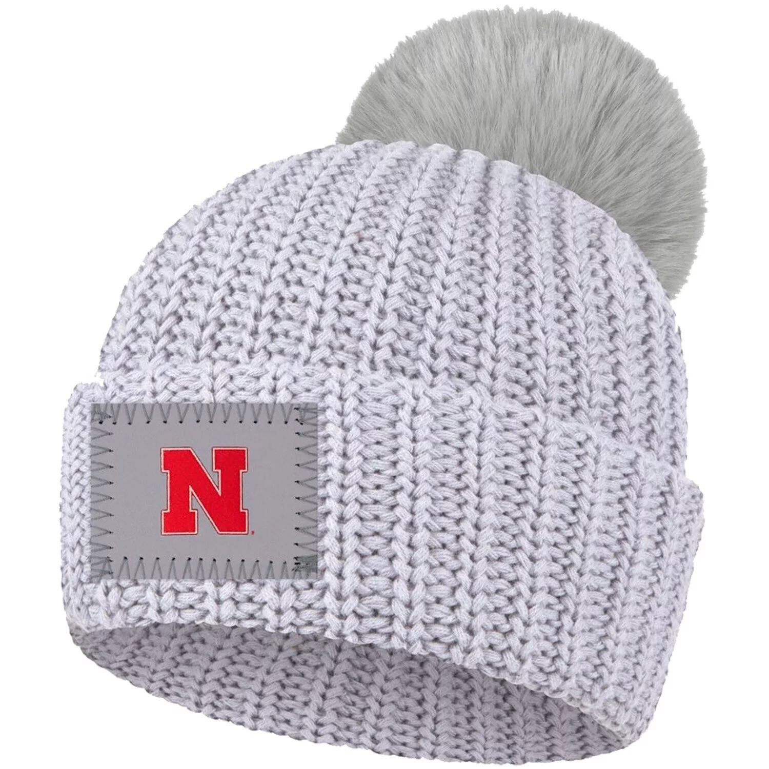 

Женская вязаная шапка Love Your Melon Grey Nebraska Huskers с манжетами и помпоном