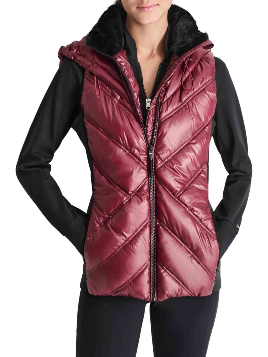 

Жилет с капюшоном из искусственного меха DKNY Sport, бордовый, Красный, Жилет с капюшоном из искусственного меха DKNY Sport, бордовый