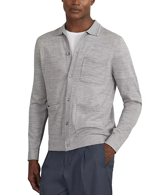 

Мюнхенская приталенная рубашка из мериносовой шерсти на пуговицах Reiss, серый