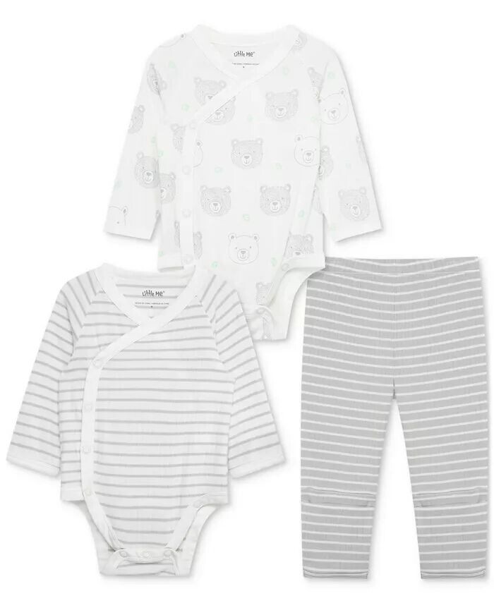 

Боди и штаны в полоску Baby Bears, комплект из 3 предметов Little Me, белый