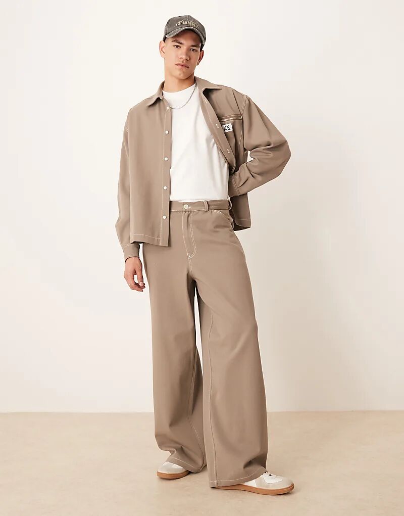 

Супер мешковатые брюки из твила цвета хаки от ASOS DESIGN