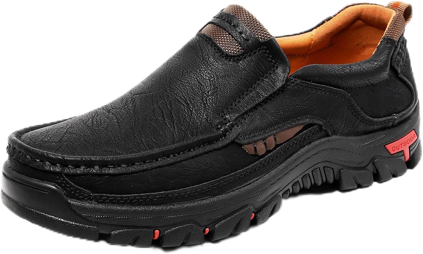 

Мужские ручные кожаные слипоны с отделкой под лоферы, ретро с круглым носком, противоскользящие, дышащие, прогулок, бизнеса и работы в офисе Qklmwes, черный