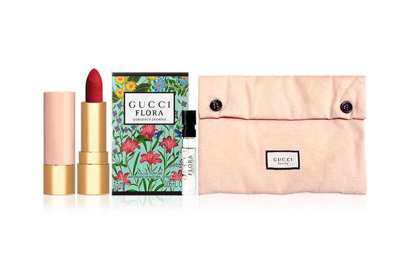 Набор Gucci: парфюмерная вода Bloom, 1,5 мл + помада Rouge à Lèvres Voile Velvet Mist 25 + косметичка-конверт — фото 4