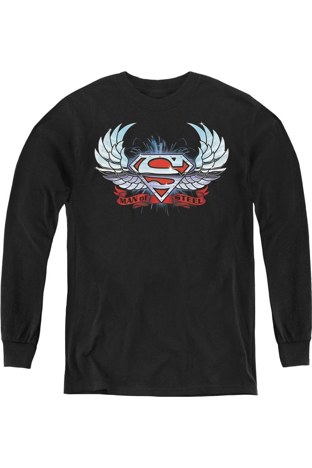 

Футболка с длинным рукавом для детей "Superman Chrome Wings Shield" Gildan, черный