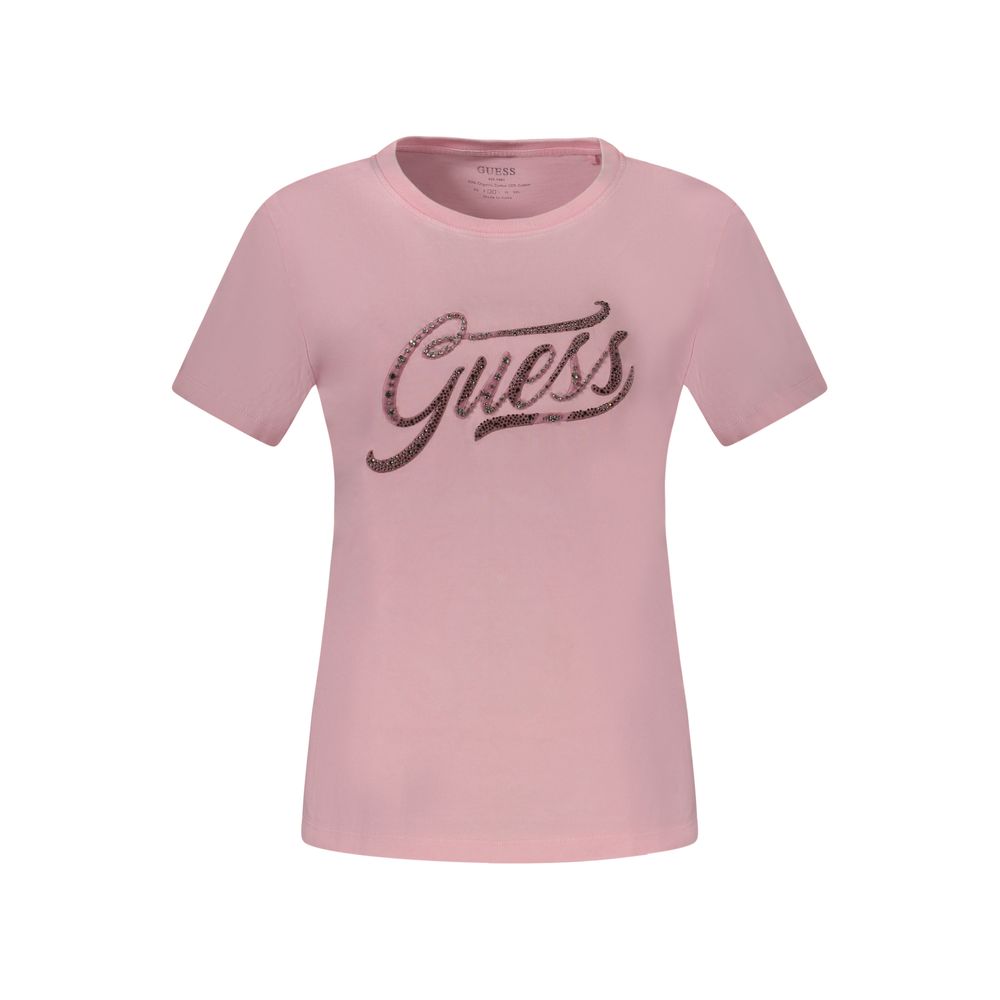 

Розовая хлопковая женская футболка Guess Shoes