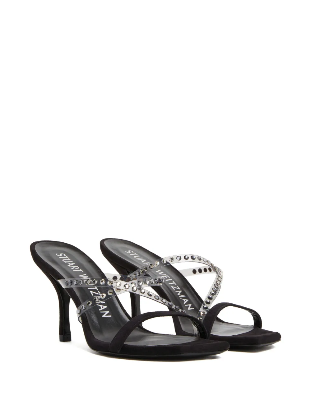 Сланцы Strapeze с кристаллами на каблуке 85 мм Stuart Weitzman, белый — фото 2