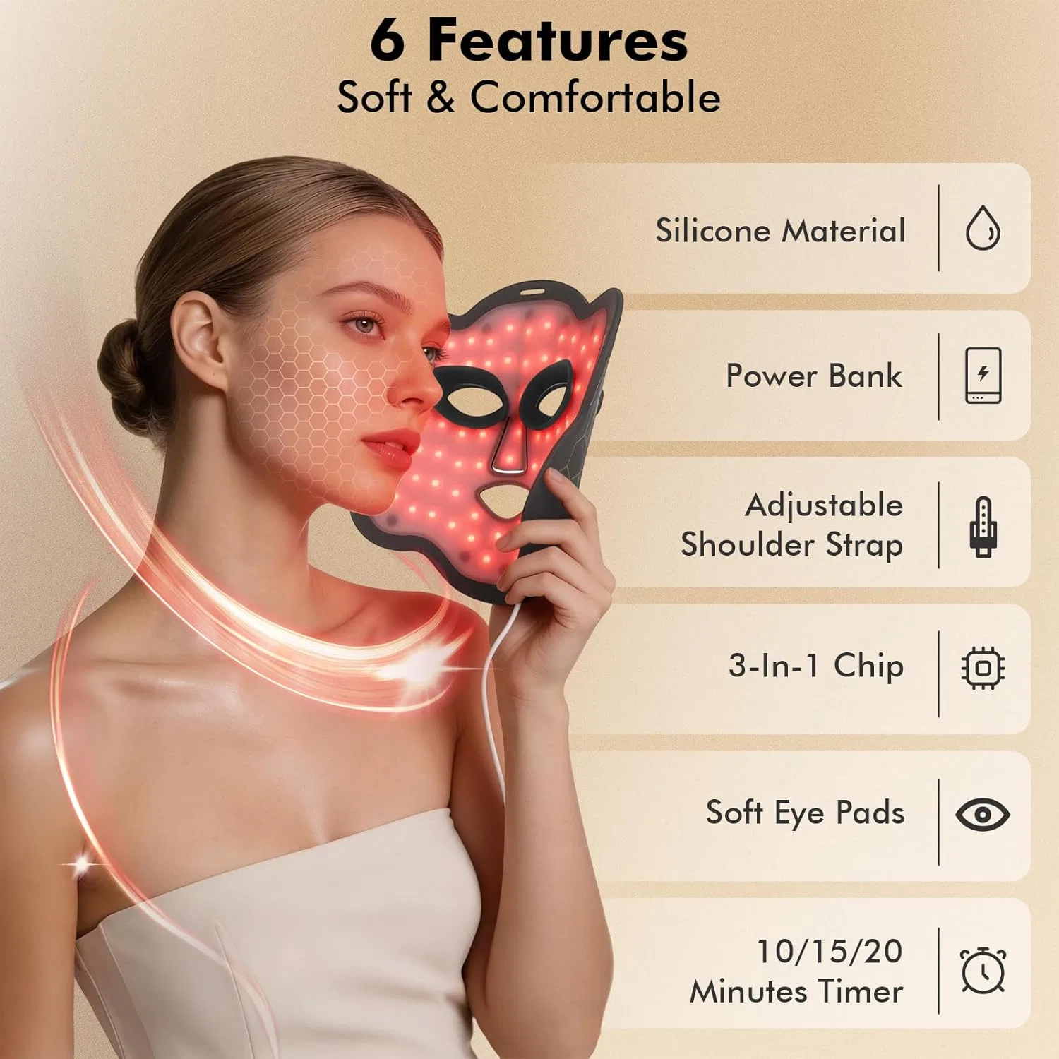 Маска для лица Hottoerak — Силиконовая LED- с красным светом 660 нм и инфракрасным 850 нм — фото 2
