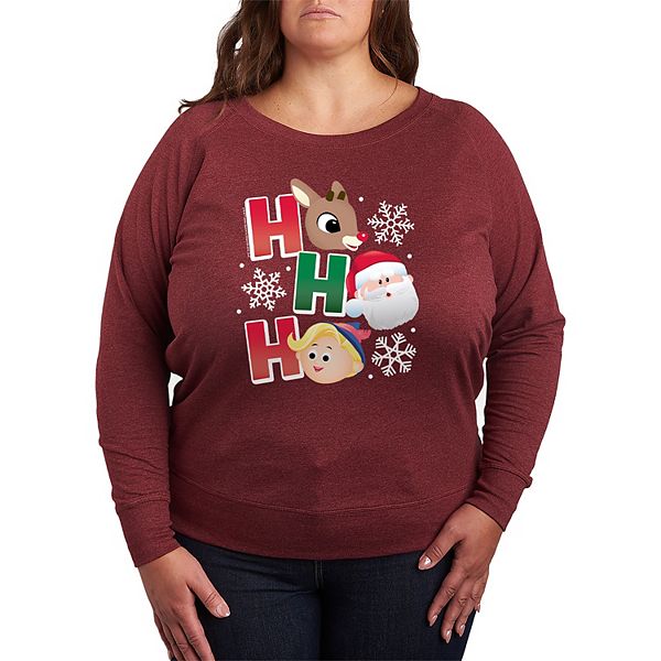 

Футболка с длинным рукавом French terry с принтом "Хо-хо-хо" и Рудольфом, Plus size Licensed Character, Heather Maroon