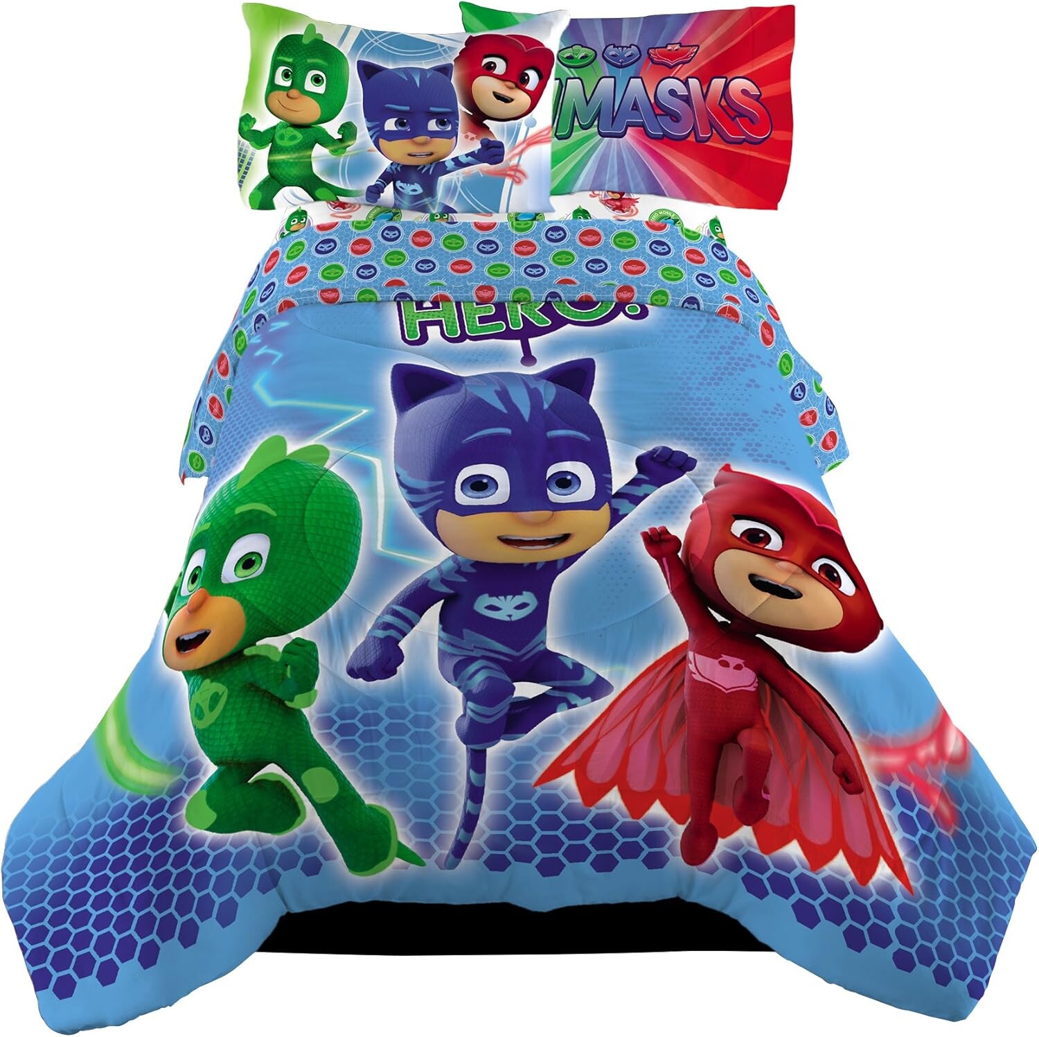 

Комплект постельного белья Twin Size из 4 предметов PJ Masks включает комплект двойных простыней из 3 предметов и одеяло Twin/F., Blue And Multi Color