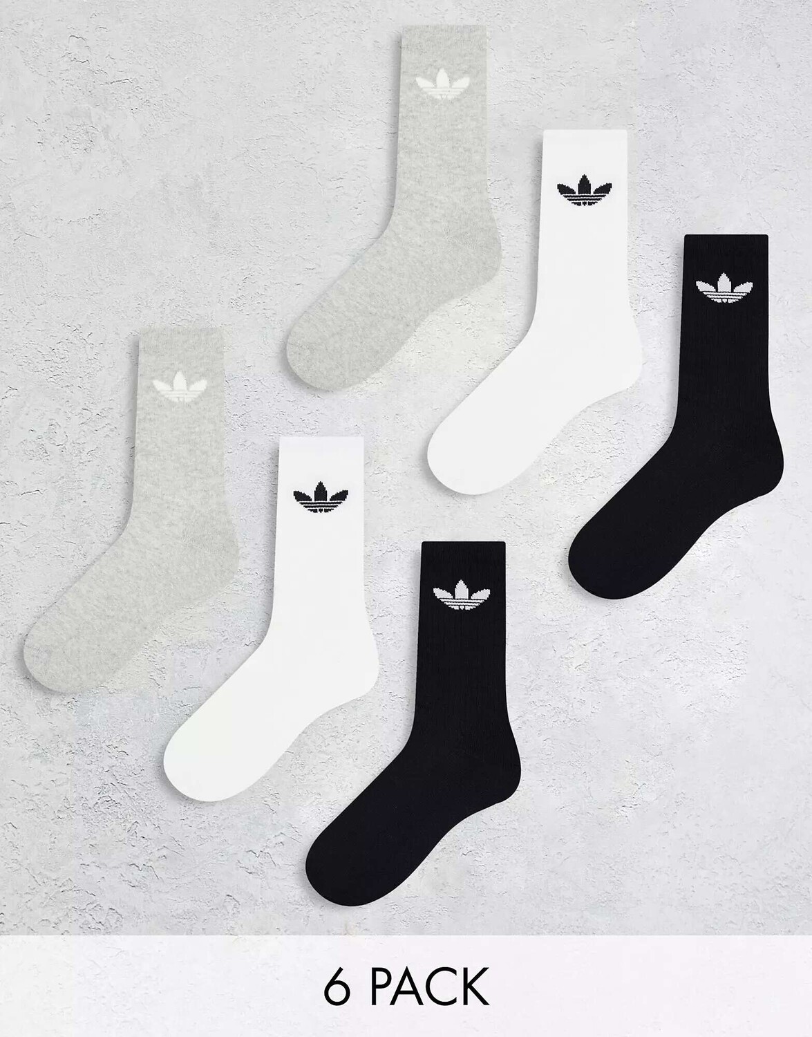 

6 пар носков adidas Originals трилистника черного/серого/белого цвета