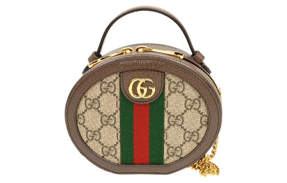 

GUCCI Кожаная мини-сумка Ophidia через плечо коричневая