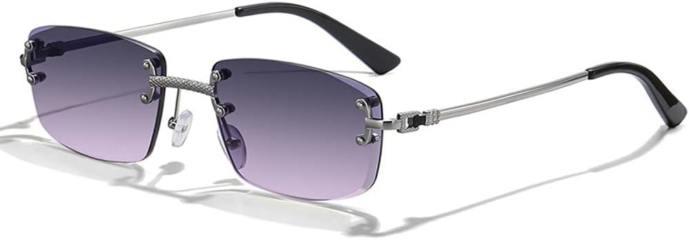 

Панк-очки, маленькие прямоугольные, мужские и женские, без оправы, с градиентными линзами, металлические, солнцезащитные очки для мужчин, UV400 XLUMIO, C26 Silver Graypink