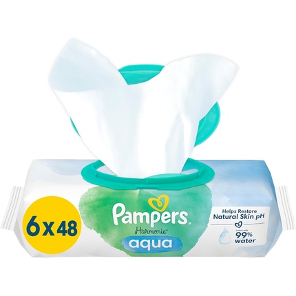 

Детские влажные салфетки Harmonie Aqua, 48 салфеток x 6 - упаковка 288 шт. Pampers