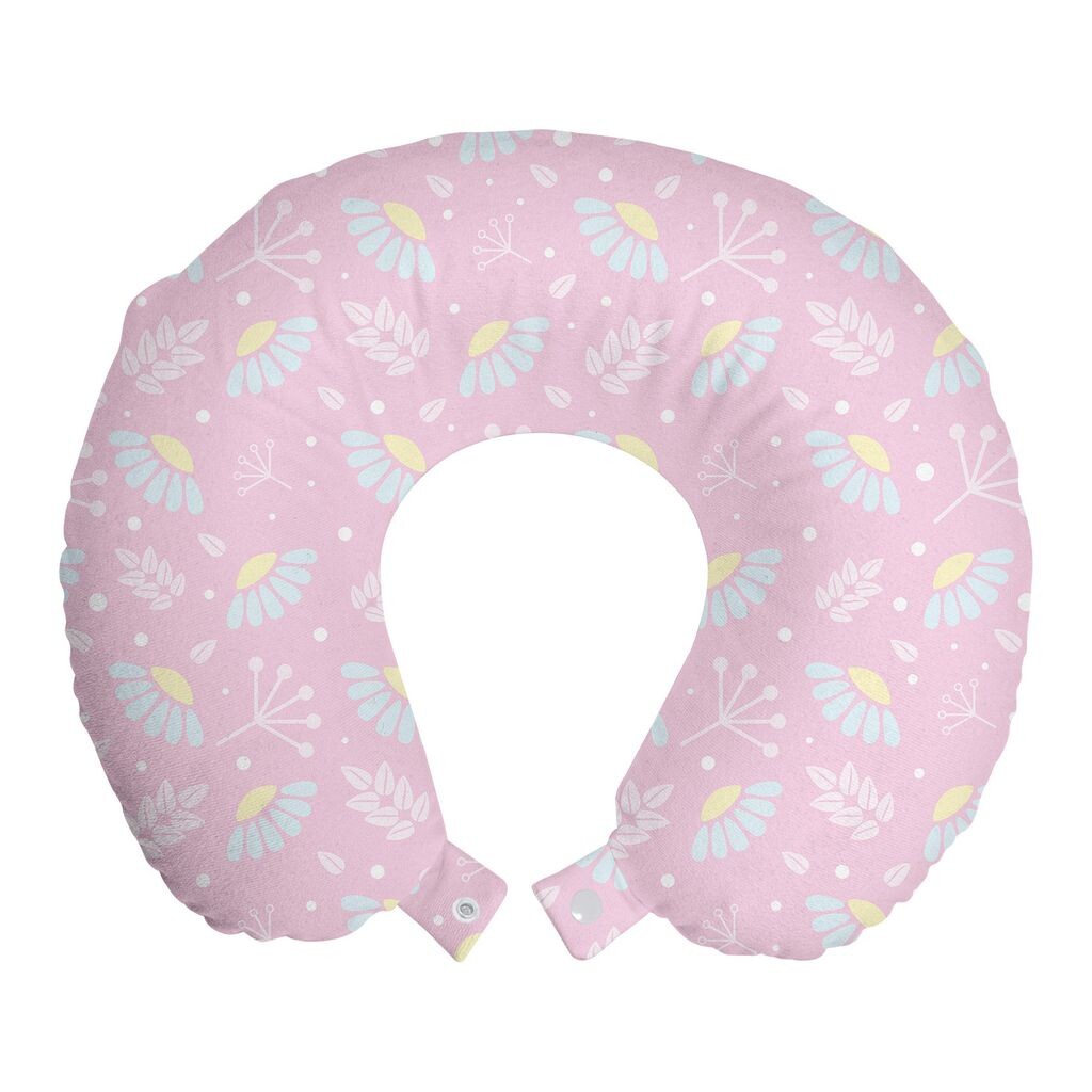 

ABAKUHAUS Blue and Pink Travel Pillow Подушка для шеи, пастельные цветы, травы, пенопластовые дорожные принадлежности для самолета и автомобиля, 30x30 см, нежно-розовый, нежно-голубой