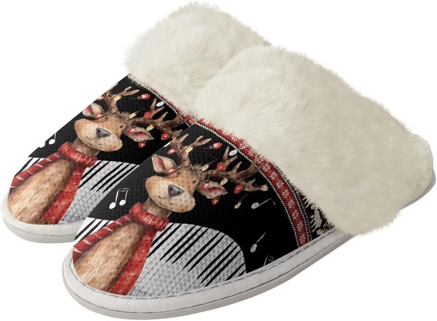 

Рождественские хлопковые тапочки с принтом для женщин и мужчин, повседневные, с нескользящей подошвой, мягкие плюшевые домашние тапочки для улицы и дома Zhangruoheng, Christmas Elk Print