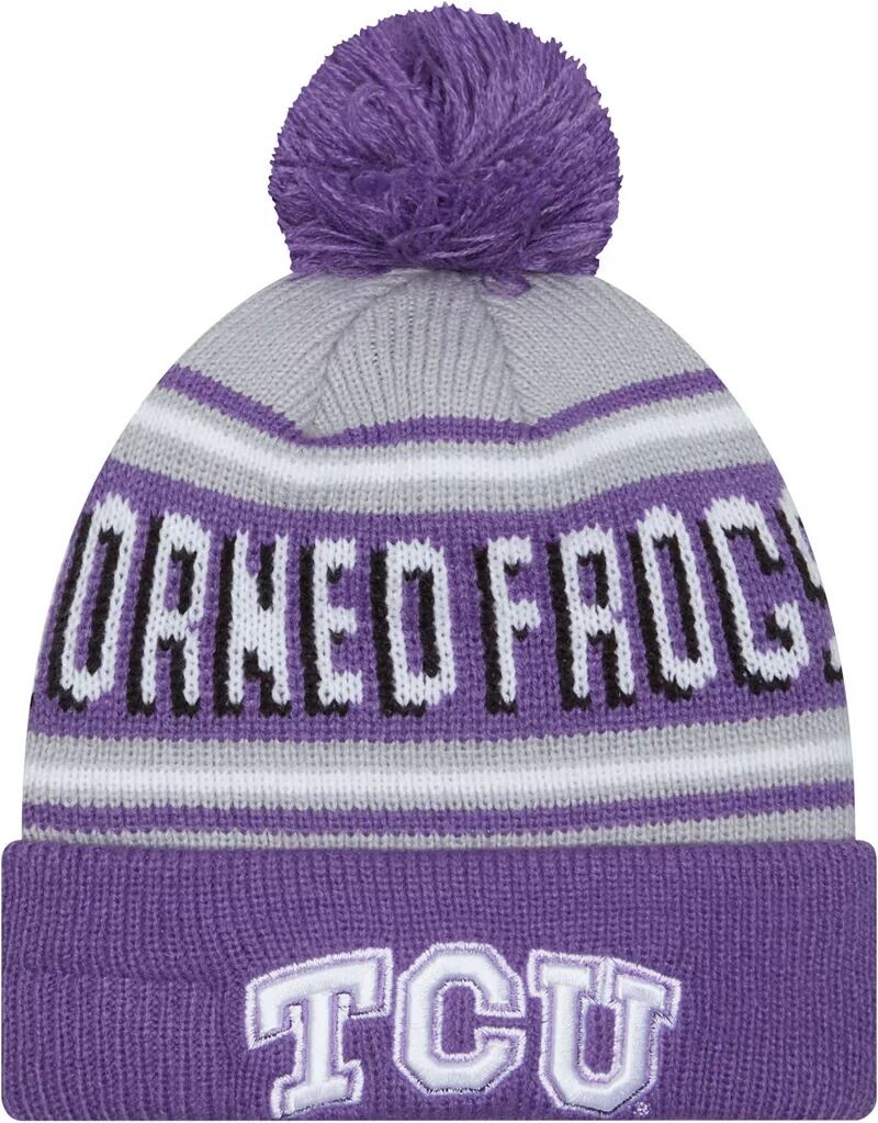 

Мужская шапка New Era TCU Horned Frogs фиолетового цвета с помпоном и надписью
