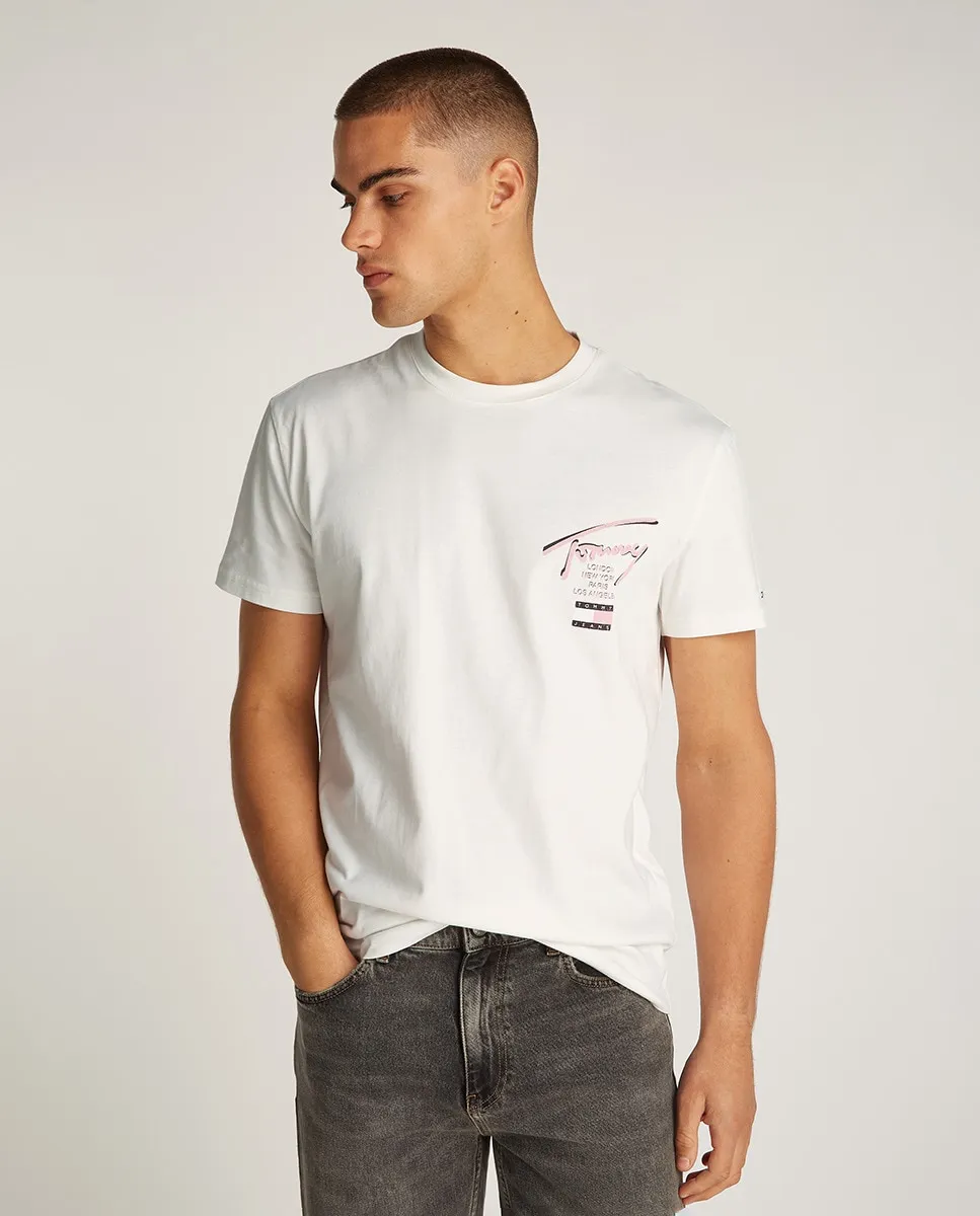

Мужская футболка прямого кроя с принтом на спине Tommy Jeans, цвет Crudo