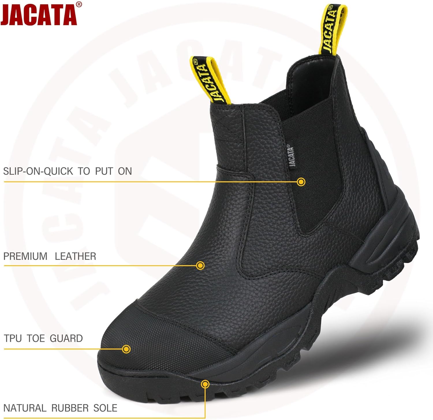 Ботинки Jacata Mens Chelsea Slip On для мужчин, мужские промышленные строительные мягкие носки, ботинки для мужчин, черный — фото 4