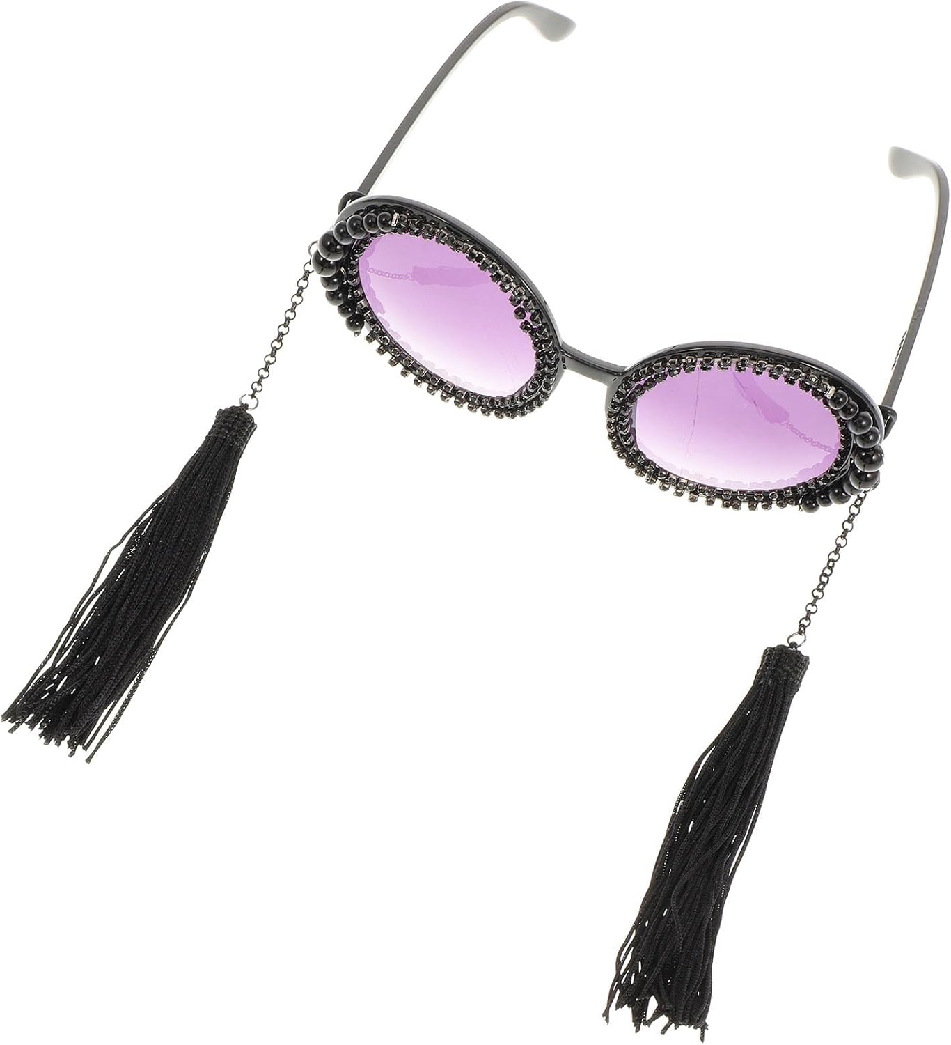 

Ретро круглые солнцезащитные очки для женщин, черные, в крупной оправе, модные очки с кисточками, жемчужной отделкой и стразами, винтажный стиль, аксессуары для вечеринок и фотосессий Healvian, Black