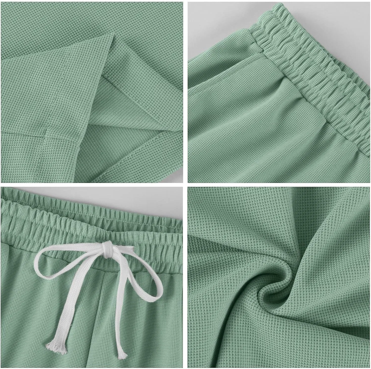 Шорты Active вафельные, легкие, на резинке с завязкой, с карманами, 01-light Green — фото 4