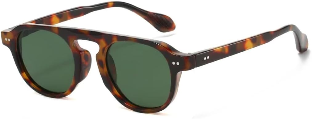 

Ретро круглые солнцезащитные очки с градиентным переходом для женщин, персонализированные заклепки, мужские универсальные очки с защитой от УФ-излучения UV400 UATXTAU, Leopard Green