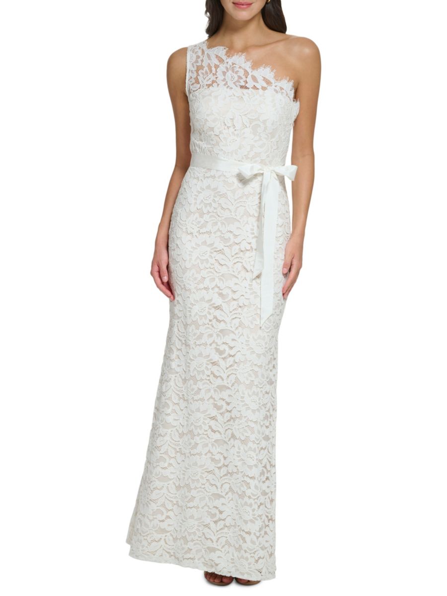 

Кружевное платье на одно плечо Eliza J, цвет Ivory Beige