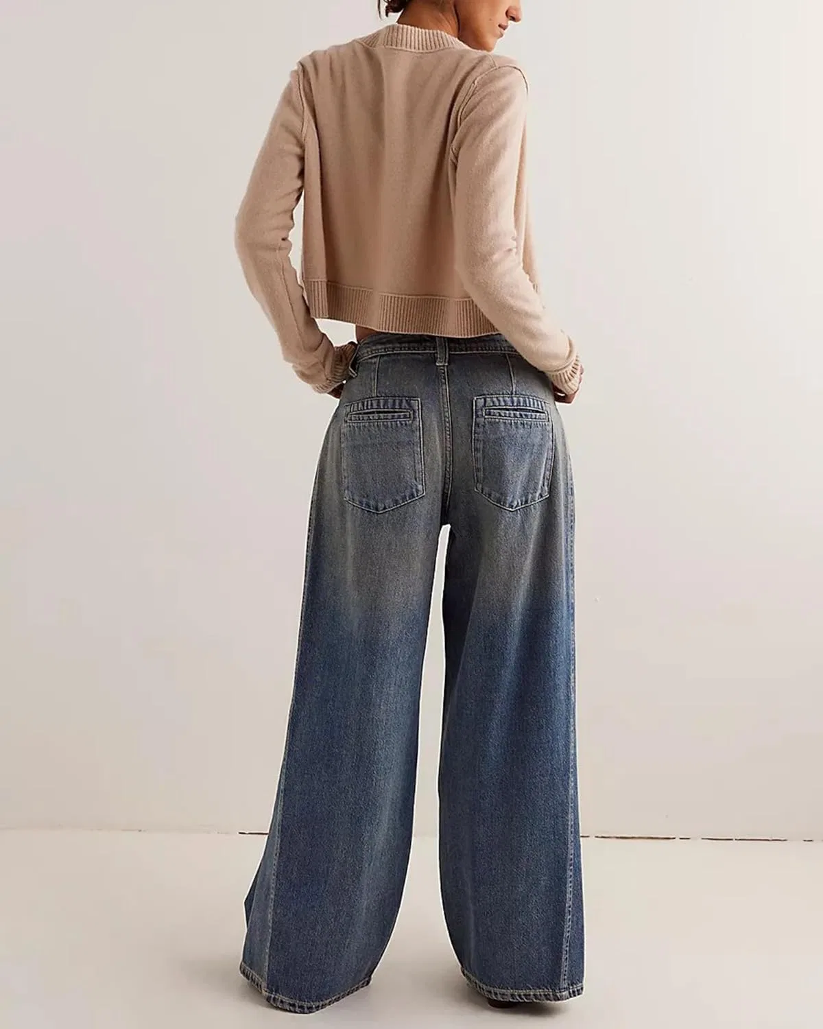 Женские джинсы Wide Leg с эффектом потертости и свободным прямым кроем Generic, синий — фото 2