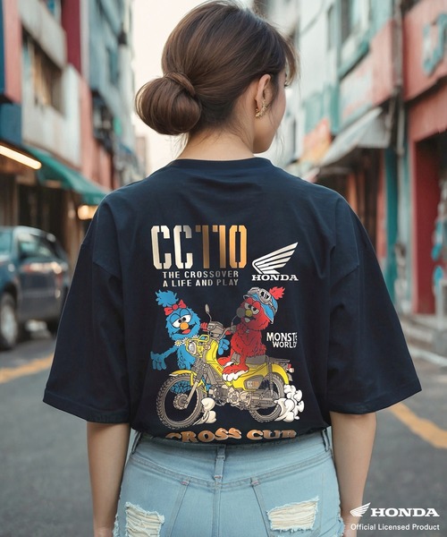 

Футболка с коротким рукавом, коллаборация Honda x MONSTER WORLD, принт с мотоциклом One Point WESTSEA, темно-синий