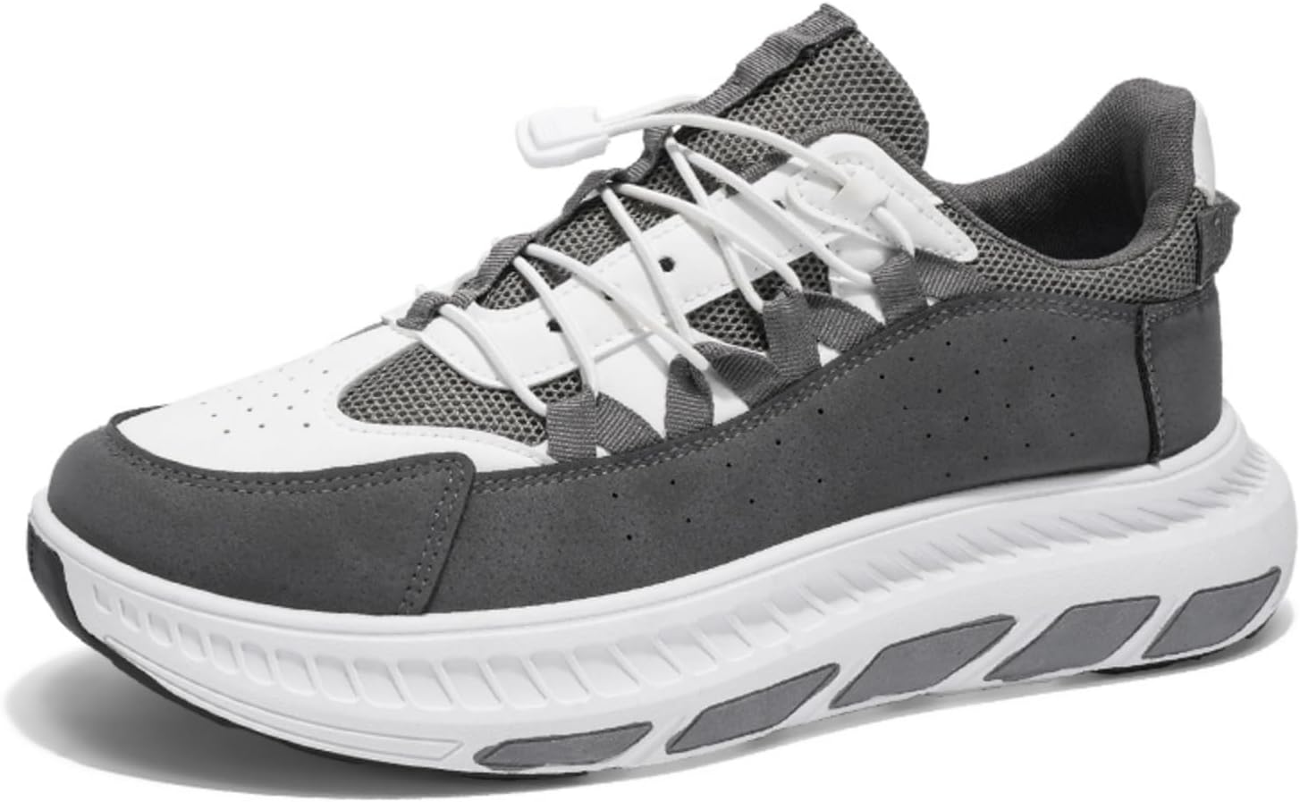 

Мужские повседневные кроссовки - верх из дышащей сетки и кожи, регулируемая система шнуровки, толстая амортизированная подошва с поддержкой свода стопы для ежедневной носки, прогулок и путешествий Kelibasi, серый