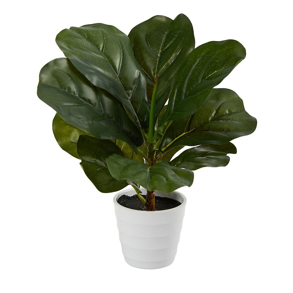 

Почти натуральное искусственное растение Fiddle Leaf 11 дюймов в цветочном горшке из белого металла Nearly Natural, зеленый