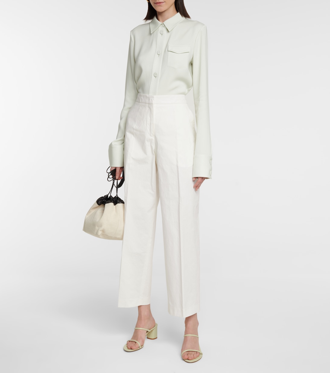 Прямые брюки с высокой талией из смесовой хлопковой ткани Jil Sander, Natural — фото 2