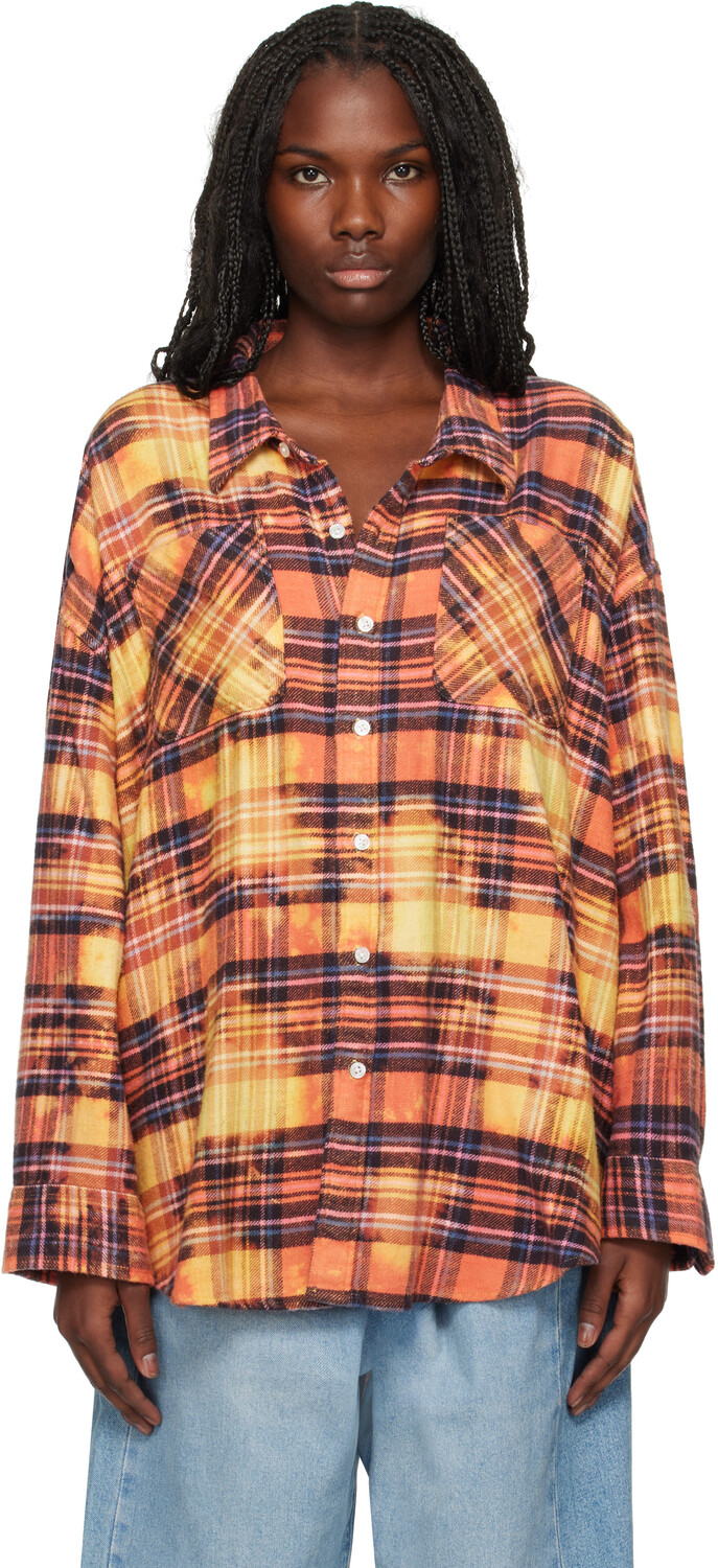 

Розовая и желтая рабочая рубашка с глубоким вырезом R13, Pink bleach plaid