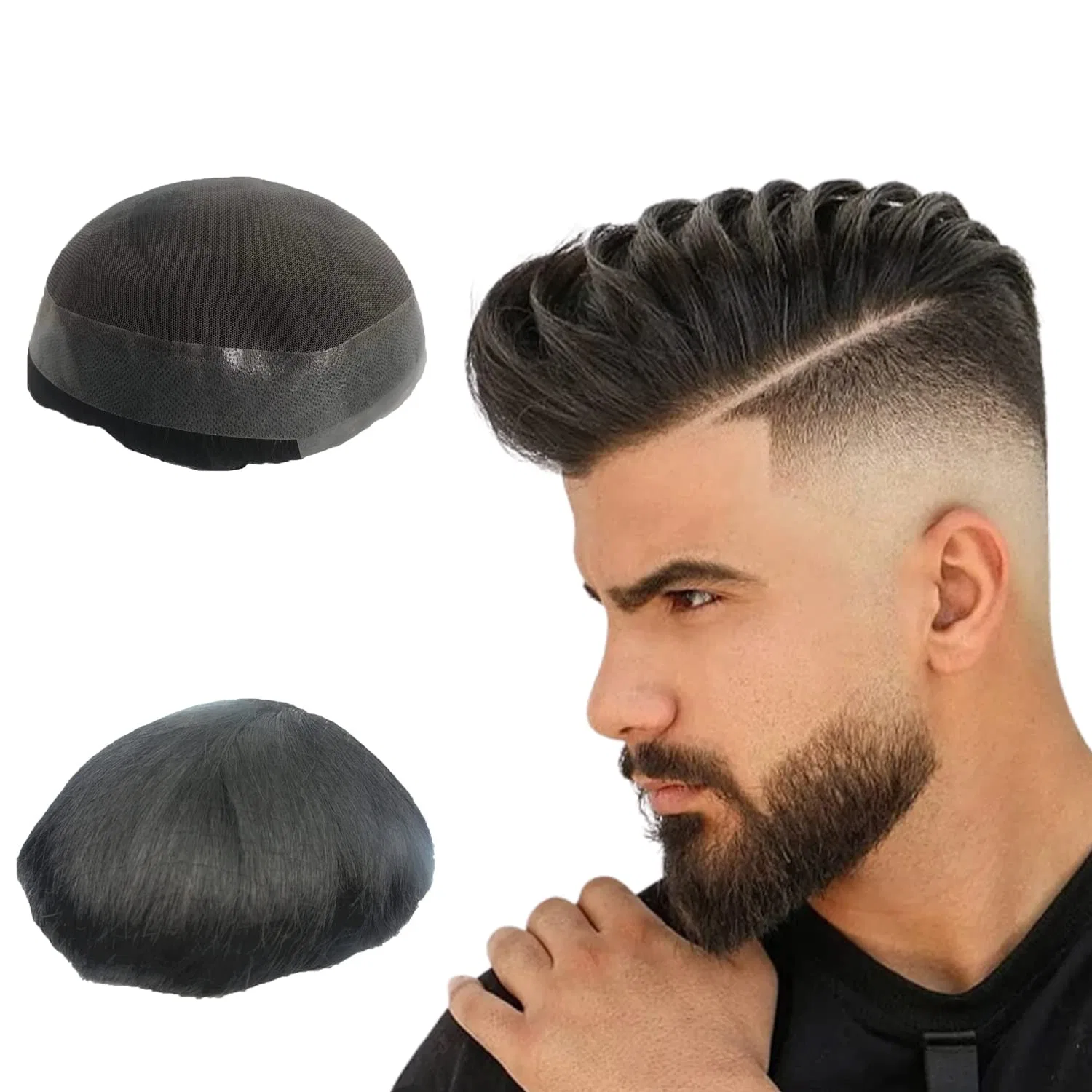 Мужской парик из натуральных волос NLW Real Hair Toupee N.L.W., #1B 10*7