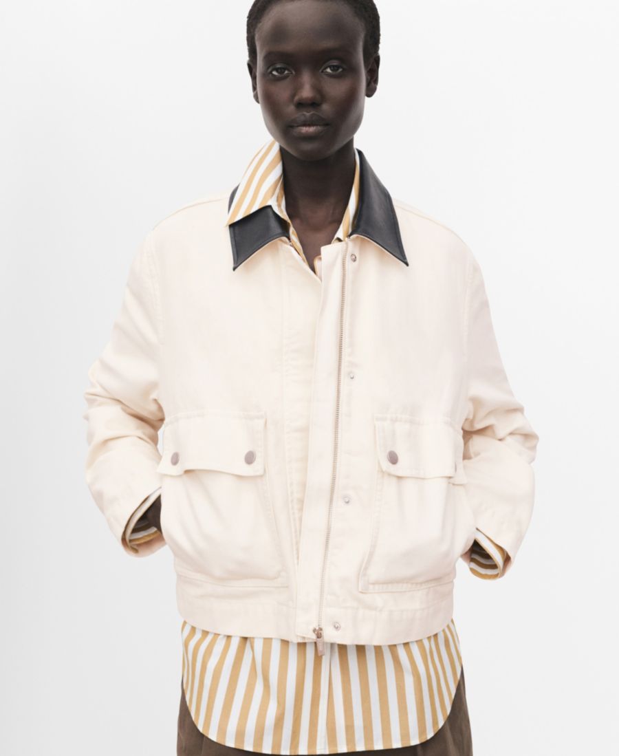 

Женская джинсовая куртка с контрастным воротником MANGO, Ecru