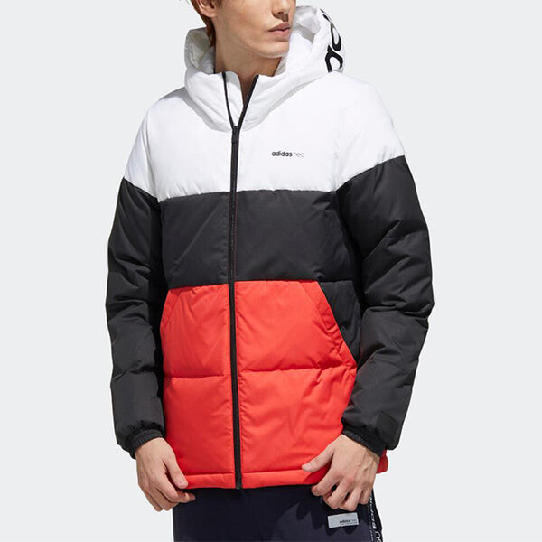Пуховик adidas neo logo Printing Colorblock Casual Stay Warm Sports Down Jacket Black White Red Colorblock, белый — фото 3