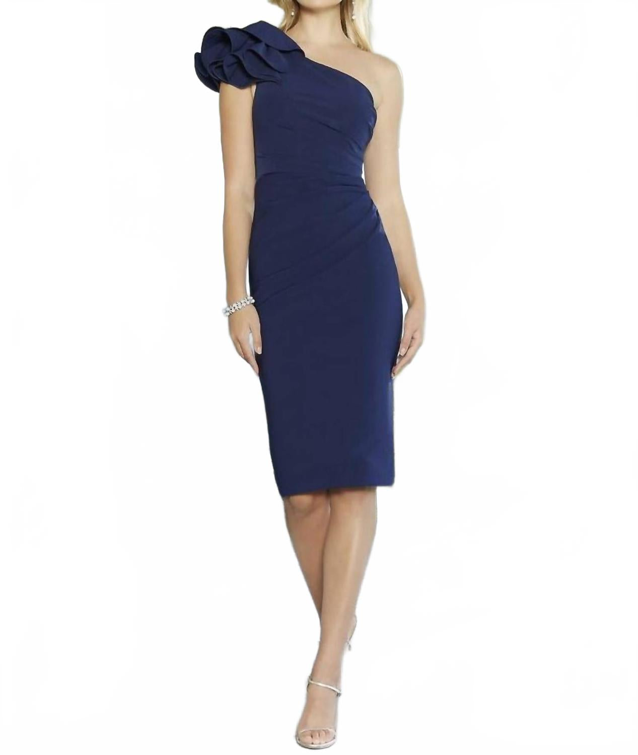 

Платье с одним плечом короткое в цвете Navy MGNY