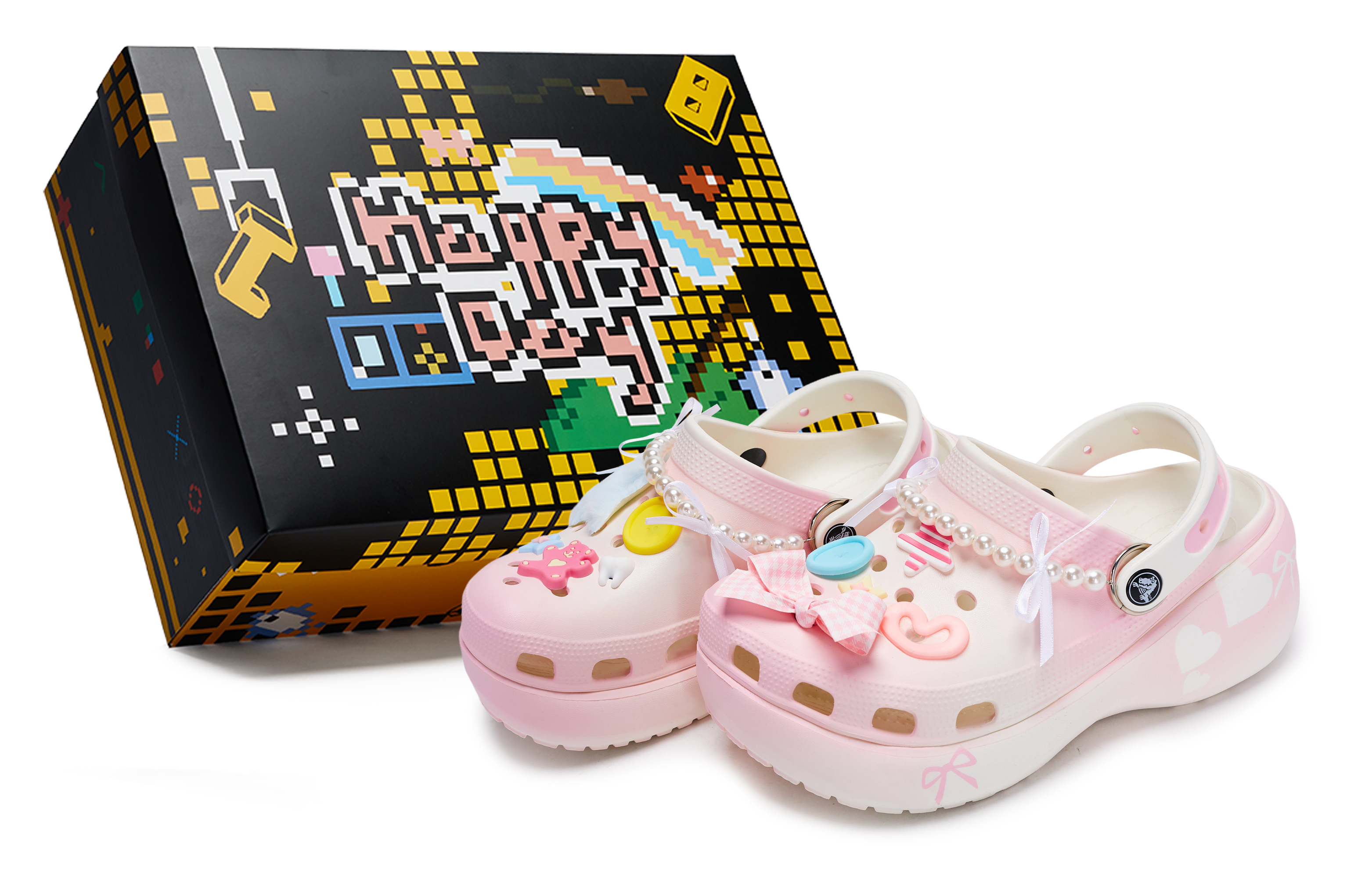 Crocs Классические сабо на платформе 811 Manufacturing, Heartbeat Moment, специальные женские сабо Shoe Box, белые, розовые