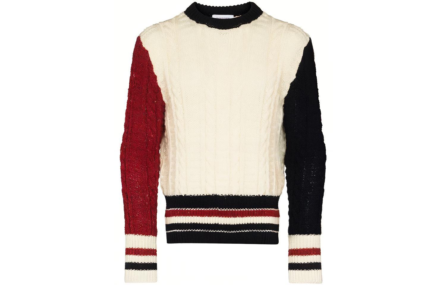 

Трехцветный джемпер с косой вязкой THOM BROWNE, белый