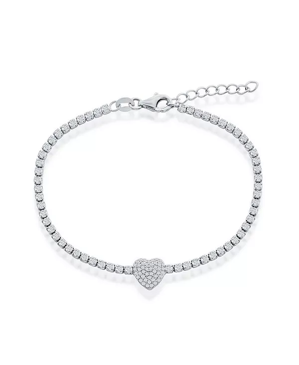 

Теннисный браслет из стерлингового серебра с фианитами в форме сердца Simona, silver